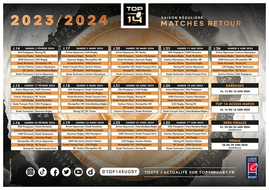 Calendrier 2024, Rugby